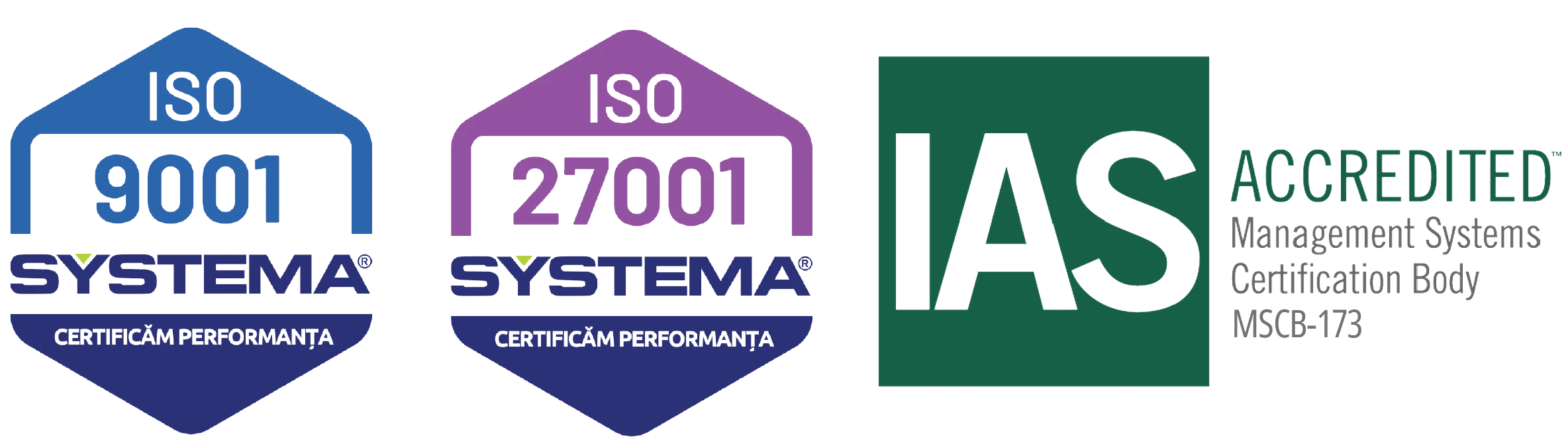 Autocalls ISO 9001, ISO 27001, and IAS Accreditation Badges