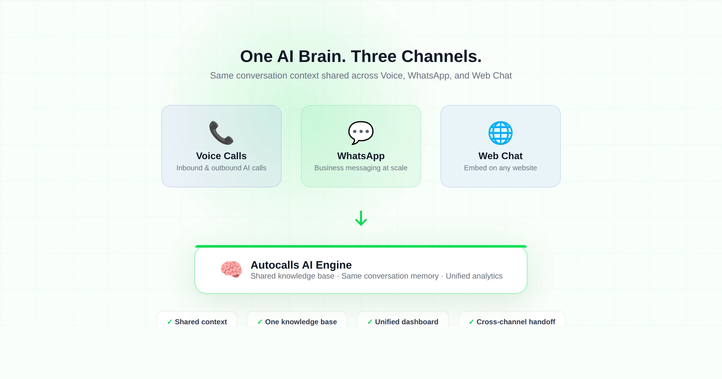 Omnichannel AI platform — Voice, WhatsApp, and Web Chat